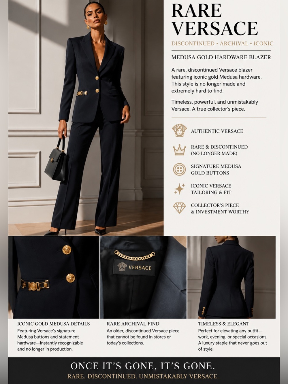 Versace Medusa  Black Blazer with Gold Medusa Buttons